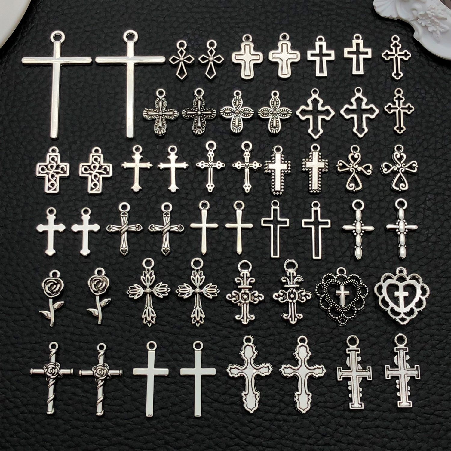 Jewelry Making Tutorials - 52pcs Assorted Cross Pendants (Antique Silver/Black)