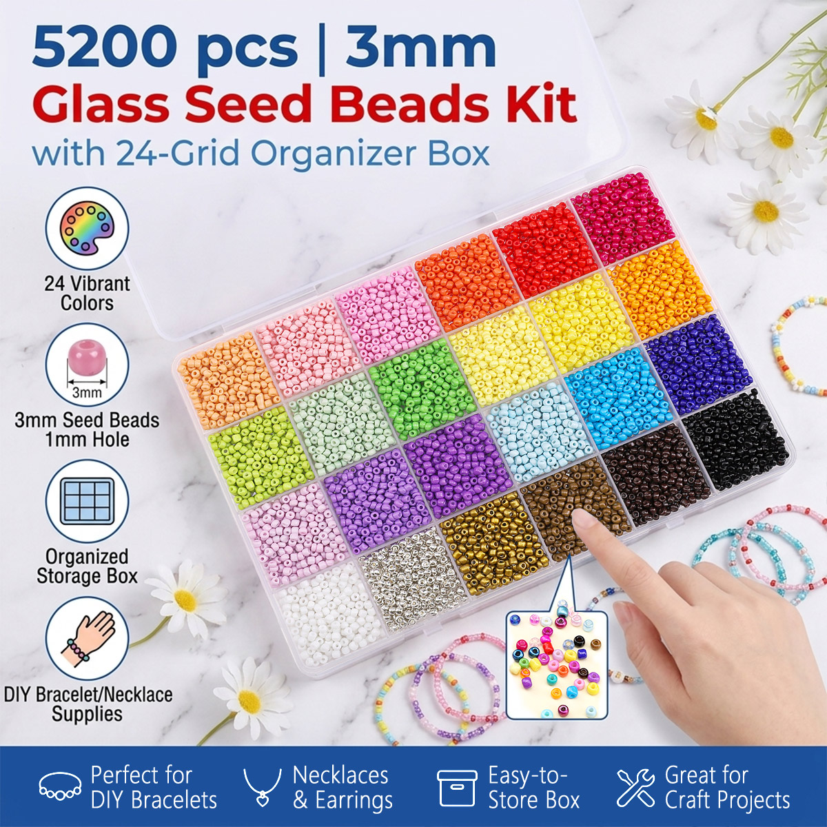 5200pcs 3mm Glass Seed Beads K - Jewelry Making Tutorials のレビューと価格