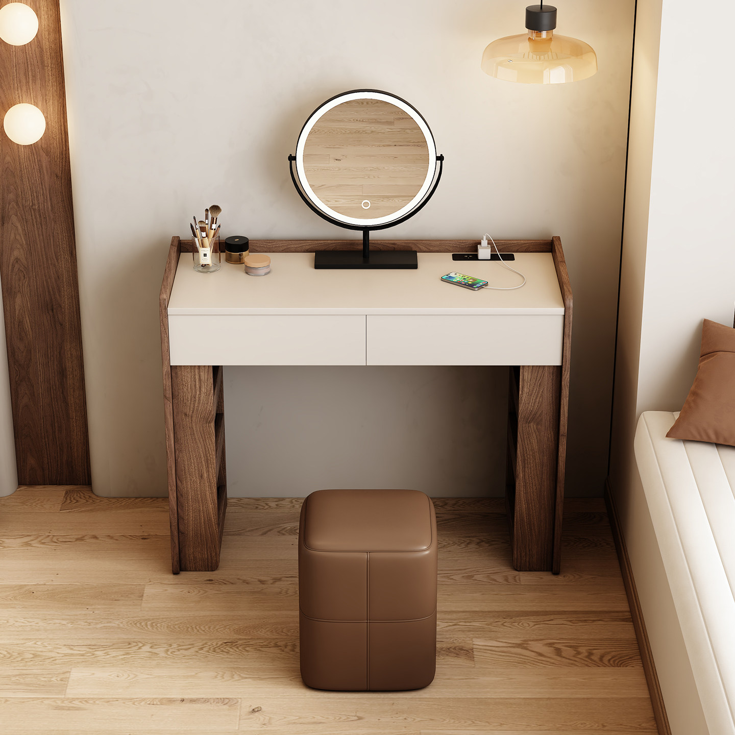 Walnut Fabric Dressing Table J - Jewelry Making Table のレビューと価格