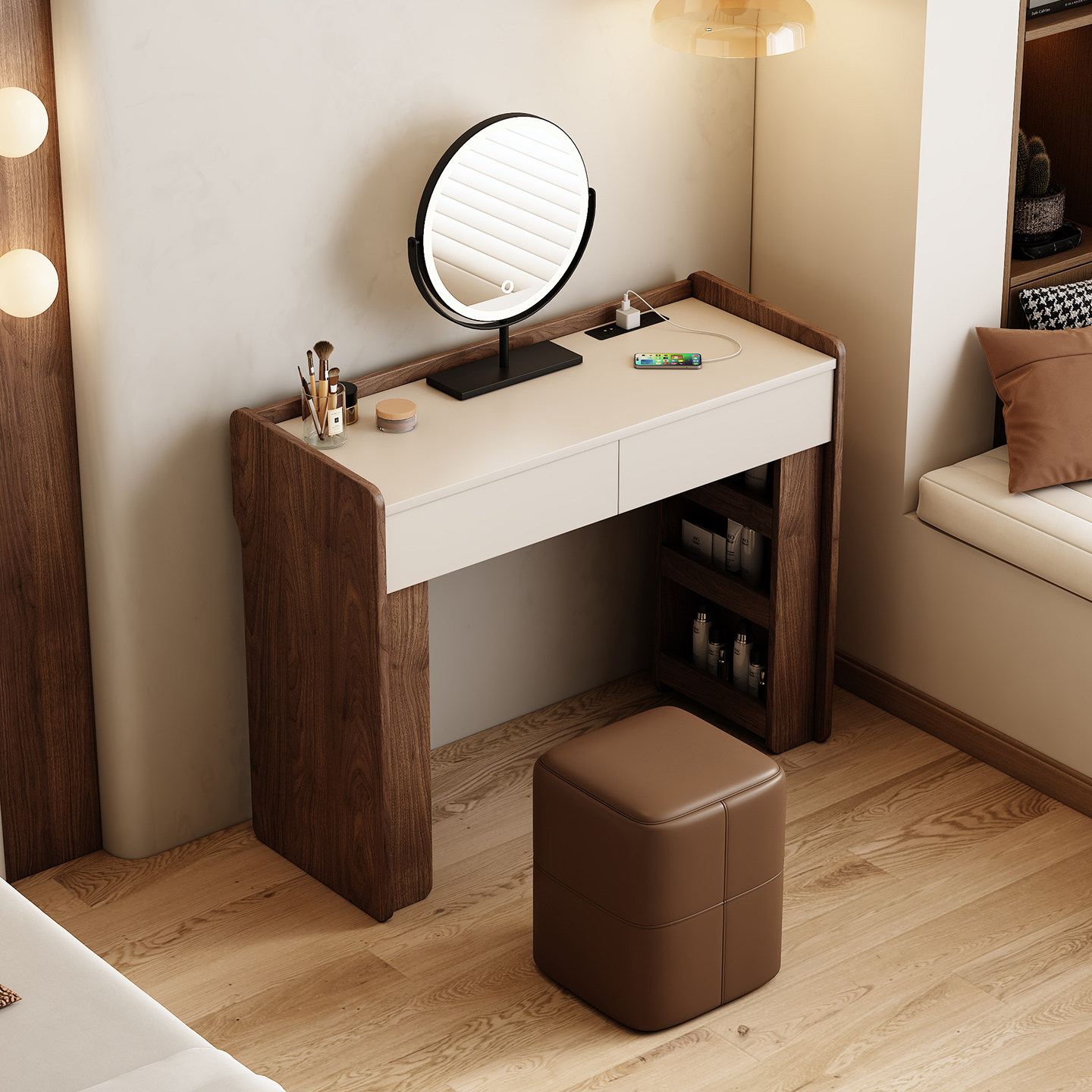 Walnut Fabric Dressing Table J - Jewelry Making Table のレビューと価格